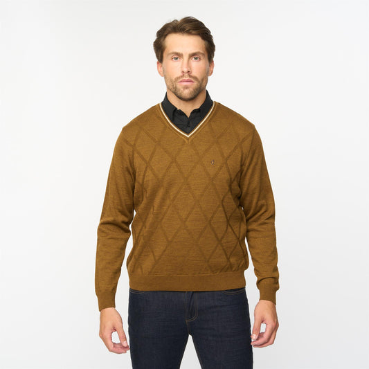 G55M04 Fancy Vee Neck Sweater Gabicci Classic NUTMEG
