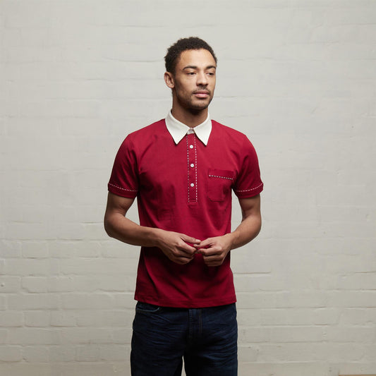 V53GX07 Mens Patrick Archive Collection Jersey Polo Shirt Gabicci Vintage - CHERRY