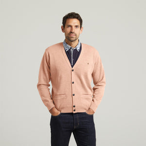 G54K02 Mens Plain Vee Kneck Cardigan Gabicci Classic - PEACH