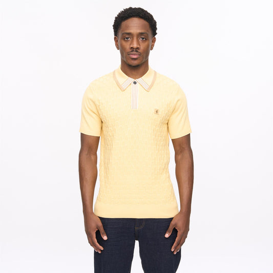 V56GM01 Mens Bourne Short Sleeve Stripe Knit Polo Gabicci Vintage - LEMON