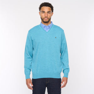 G54K01 Mens Plain Vee Kneck Knit Gabicci Classic - AQUA
