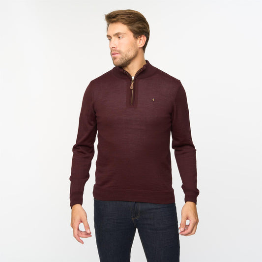 G55K21 Merino Quarter Zip Sweater Gabicci Classic MULBERRY