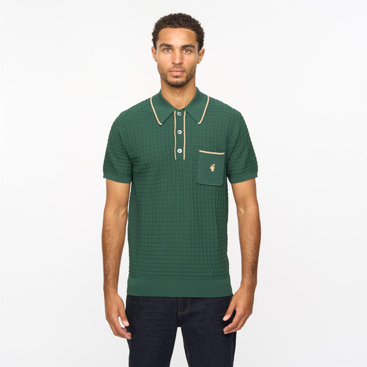 V55GM28 Mens Roy Short Sleeve Archive Knitted Three Button Polo Gabicci Vintage - IVY