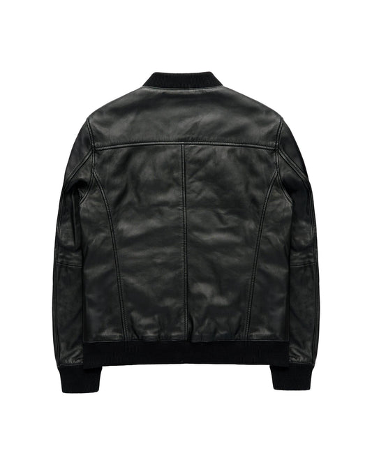 AGABJ01 Leather Bomber Jacket BLACK