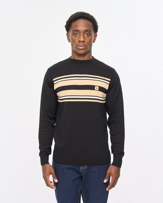 V57GM19 Mens Liam Long Sleeve Knit Crew Gabicci Vintage - BLACK