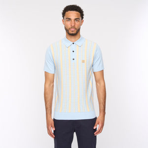 V54GM05 Mens Johnny Short Sleeve Pattern Knitted Polo Gabicci Vintage - AZURE