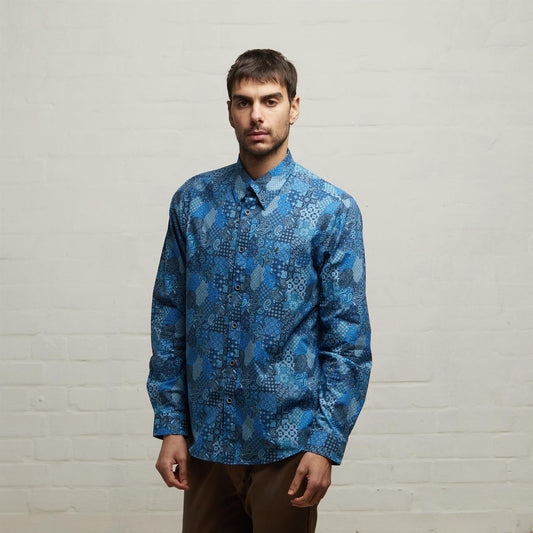 V53GW04 Mens Callum Woven Print Shirt Gabicci Vintage - STORM