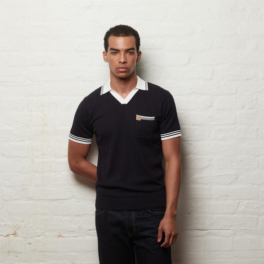 V56GM12 Mens Portobello Short Sleeve Open Neck Knit Polo Gabicci Vintage - NAVY