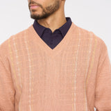 G54M05 Mens Plain Vee Kneck Pattern Front Knit Gabicci Classic - PEACH