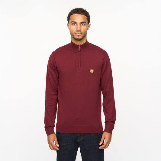 V55GK15 Mens Naxton Long Sleeve Plain Knitted Quarter Zip Gabicci Vintage - MULBERRY