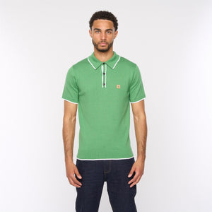 V54GM09 Mens Lineker Short Sleeve Tipped Trim Knitted Polo Gabicci Vintage - VERDE