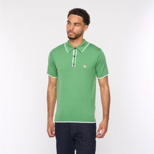 V54GM09 Mens Lineker Short Sleeve Tipped Trim Knitted Polo Gabicci Vintage - VERDE