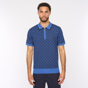 V54GM12 Mens Carter Short Sleeve Zip Neck Knitted Polo Gabicci Vintage - SAPPHIRE