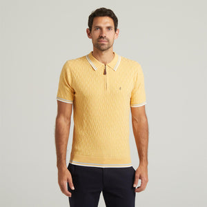 G54M08 Mens Short Sleeve Zip Neck Knitted Polo Gabicci Classic - PINEAPPLE