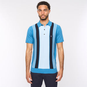 V54GM00 Mens Searle Short Sleeve Stripe Knitted Polo Gabicci Vintage - AQUA