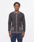 V57GM16 Mens Noel Long Sleeve Button Thru Knit Polo Gabicci Vintage - CHARCOAL
