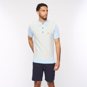 V54GM05 Mens Johnny Short Sleeve Pattern Knitted Polo Gabicci Vintage - AZURE