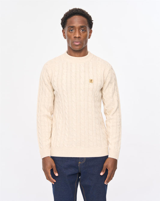 V57GM21 Mens Temor Long Sleeve Cable Knit Gabicci Vintage - PARCHMENT