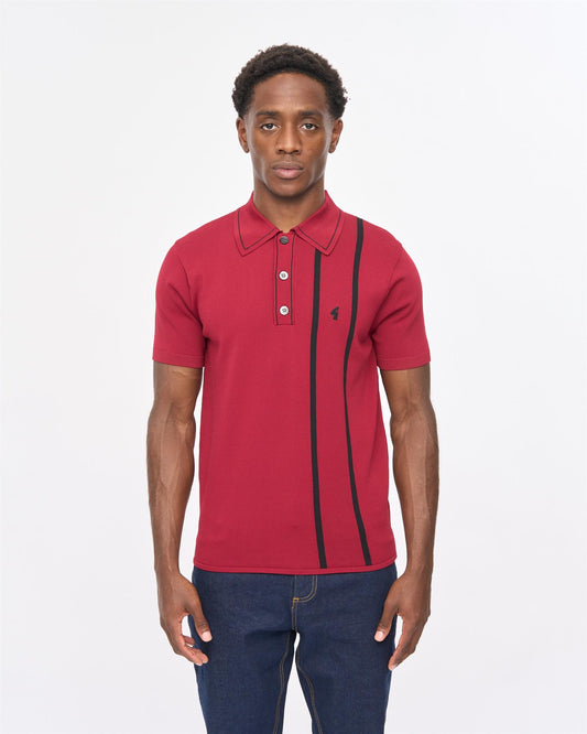 V57GM23 Mens Beckenham Short Sleeve Knit Polo Gabicci Vintage - CLARET