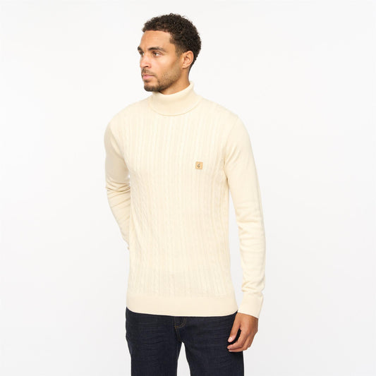 V55GM14 Mens Leonardo Long Sleeve Knitted Rol Neck Sweater Gabicci Vintage - CREAM