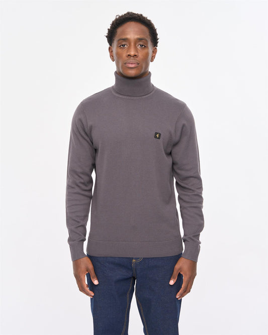 V57GK09 Mens Ricardo Long Sleeve Plain Knit Roll Neck Gabicci Vintage - CHARCOAL