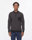 V57GM10 Mens Harry Long Sleeve Knit Polo Gabicci Vintage - BLACK