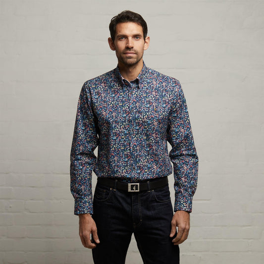 G53W11 Mens Long Sleeve Printed Woven Shirt Gabicci Classic - STORM