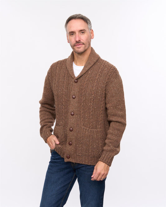 G57M20 Mens Chunky Cable Knit Button Thru Cardigan Gabicci Heritage - CAMEL