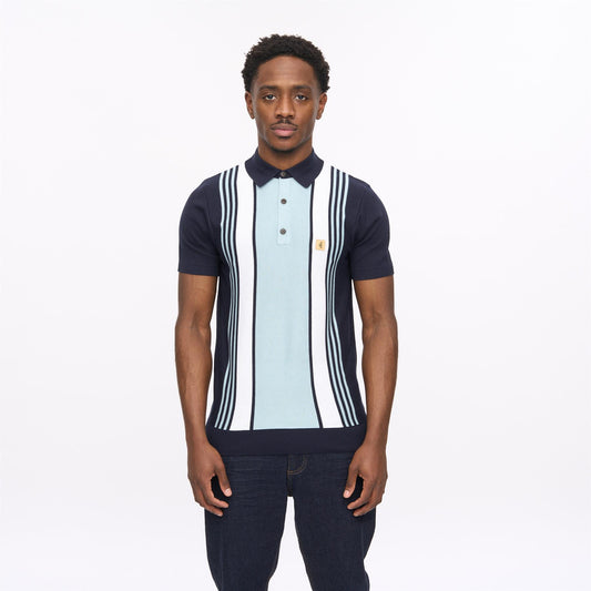 V56GM00 Mens Searle Short Sleeve Stipe Knit Polo Gabicci Vintage - NAVY