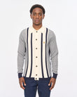 V57GM17 Mens Pascal Long Sleeve Button Thru Knit Polo Gabicci Vintage - NAVY