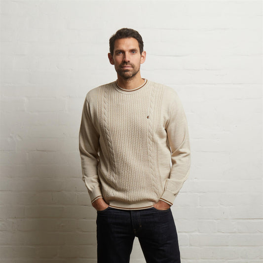 G55M08 Fancy Crew Neck Sweater Gabicci Classic LINEN