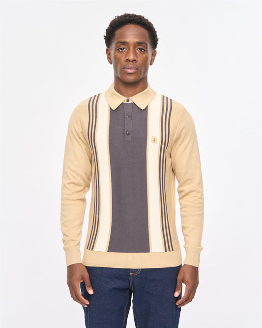 V57GM00 Mens Searle Long Sleeve Knit Polo Gabicci Vintage - CARAMEL