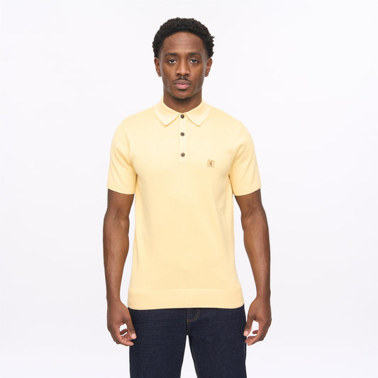 V56GK04 Mens Jackson Short Sleeve Plain Knit Polo Gabicci Vintage - LEMON