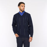 G54M01 Mens Plain Vee Kneck Pattern Front Knit Gabicci Classic - NAVY