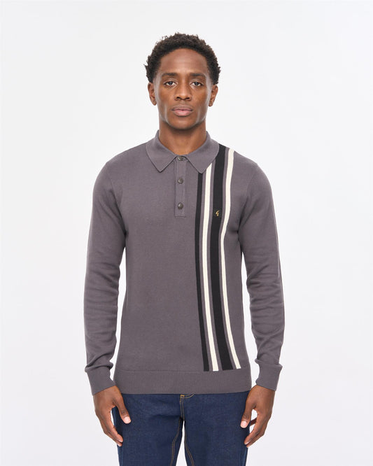 V57GM03 Mens Soda Long Sleeve Knit Polo Gabicci Vintage - CHARCOAL