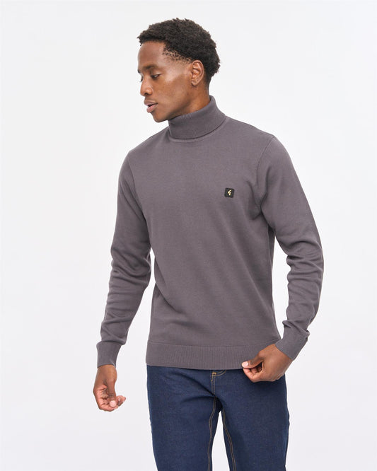 V57GK09 Mens Ricardo Long Sleeve Plain Knit Roll Neck Gabicci Vintage - CHARCOAL