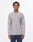 V57GM27 Mens Eddie Long Sleeve Button Thru Knit Polo Gabicci Vintage - CHARCOAL