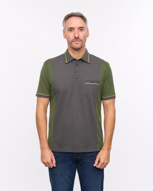 G57X08 Mens Short Sleeve Oxford Jersey Trim Polo Gabicci Heritage - KHAKI