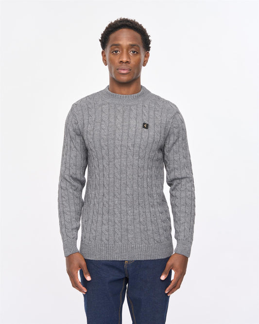 V57GM21 Mens Temor Long Sleeve Cable Knit Gabicci Vintage - CHARCOAL