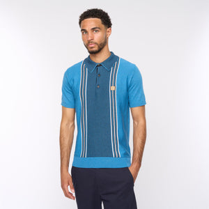 V54GM11 Mens Hadon Short Sleeve French Placket Knitted Polo Gabicci Vintage - AQUA