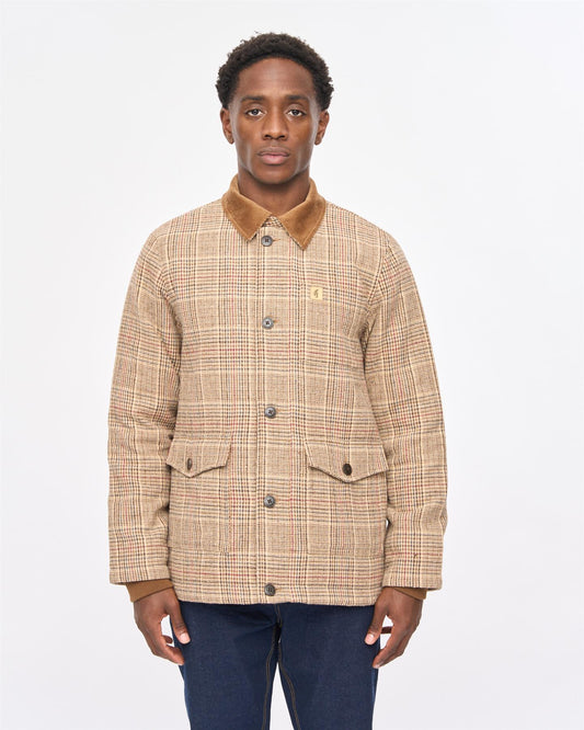 V57GJ11 Mens Hunter Style Prince Of Wales Jacket Gabicci Vintage - CARAMEL