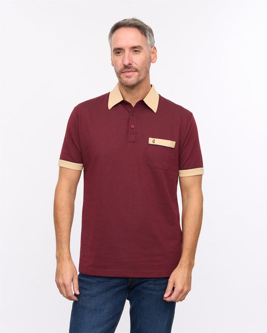 G57X01 Mens Short Sleeve Oxford Jersey Polo Gabicci Heritage - CLARET