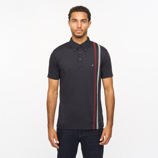 V55GX01 Mens Paddy Oxford Stripe Jersey Polo Shirt Gabicci Vintage - NAVY
