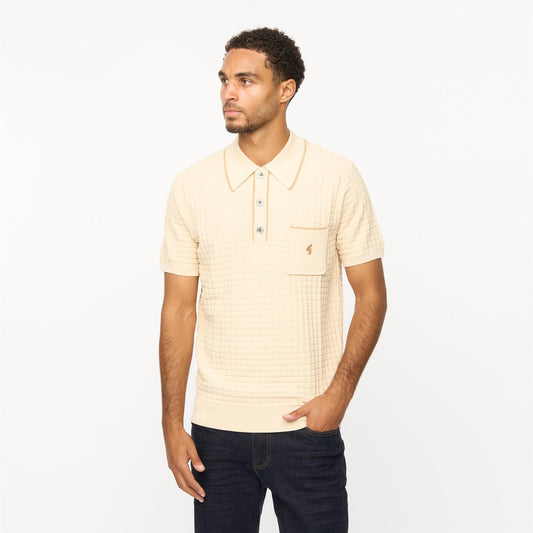 V55GM28 Mens Roy Short Sleeve Archive Knitted Three Button Polo Gabicci Vintage - LINEN