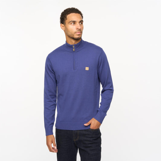 V55GK15 Mens Naxton Long Sleeve Plain Knitted Quarter Zip Gabicci Vintage - ATLANTIC