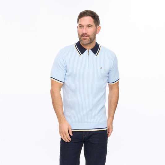 G56M08 Mens Short Sleeve Zip Neck Knit Polo Gabicci Classic - SURF