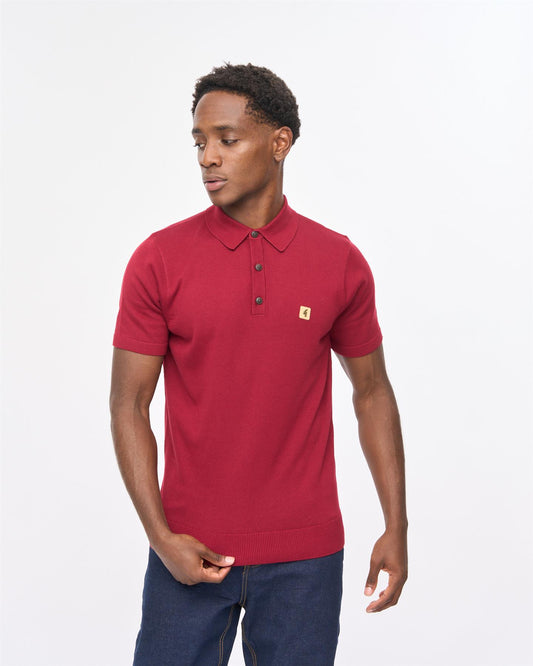 V57GK04 Mens Jackson Short Sleeve Plain Knit Polo Gabicci Vintage - CLARET