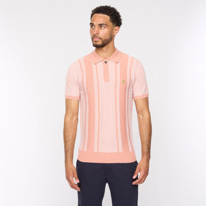 V54GM04 Mens Dante Short Sleeve Pattern Knitted Polo Gabicci Vintage - PEACH