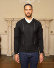 G57M01 Mens Pattern Front Knit V Neck Sweater Gabicci Heritage - BLACK