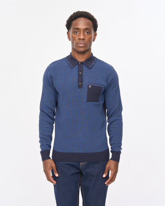 V57GM10 Mens Harry Long Sleeve Knit Polo Gabicci Vintage - NAVY